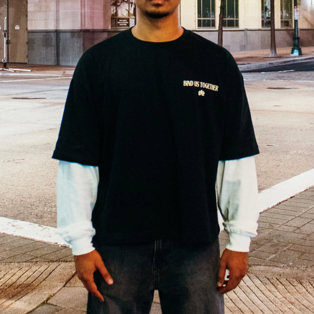 FOR HIS CITY Layered Sleeve Cotton T-Shirt