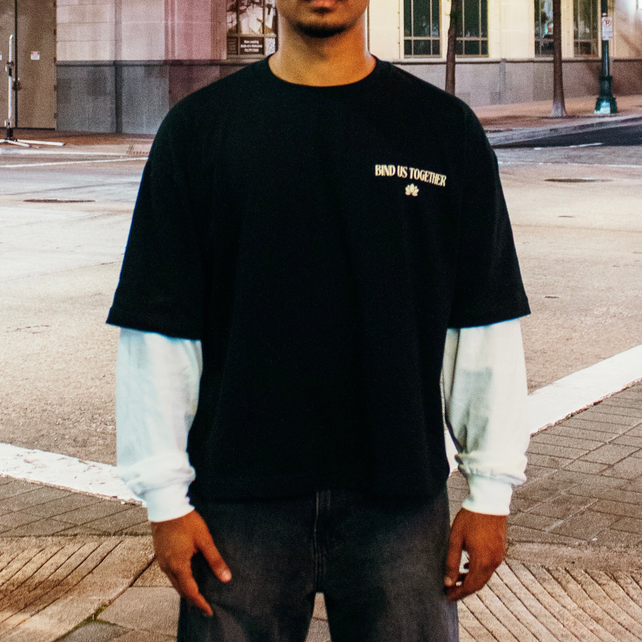 FOR HIS CITY Layered Sleeve Cotton T-Shirt