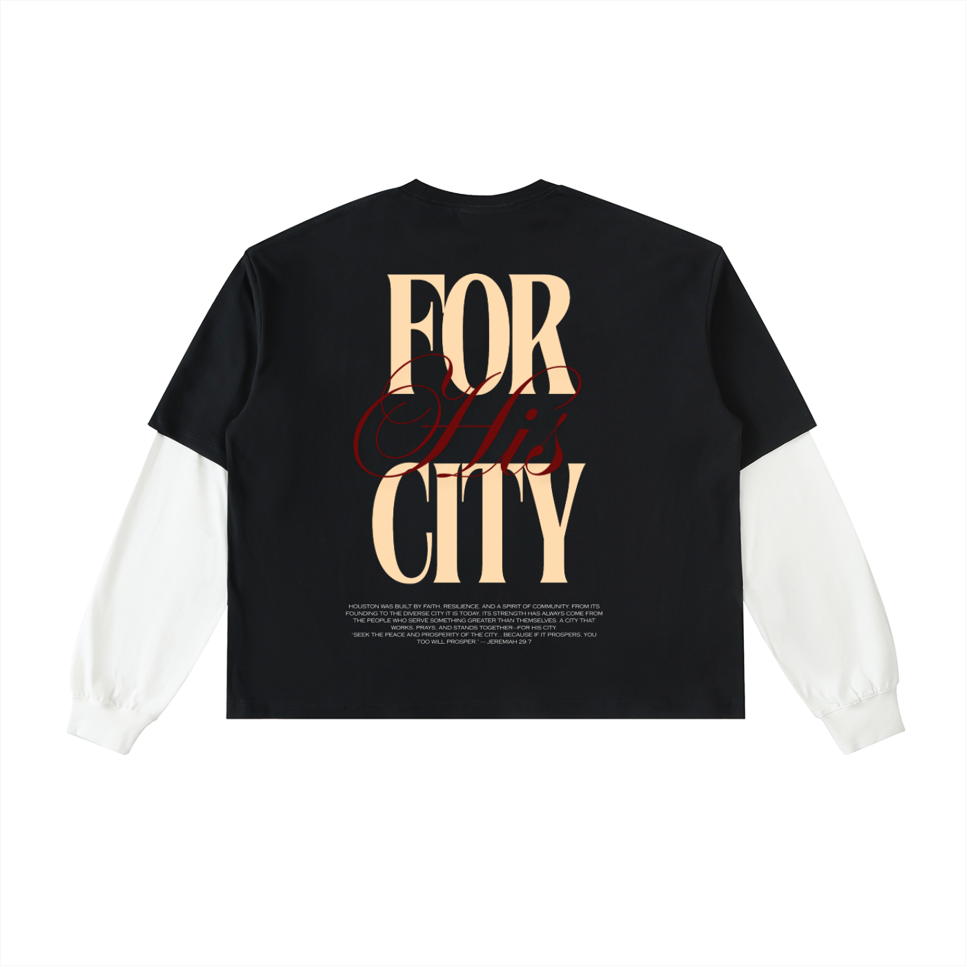 FOR HIS CITY Layered Sleeve Cotton T-Shirt