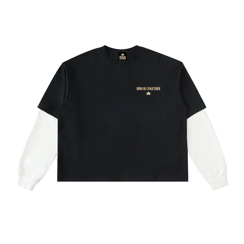 FOR HIS CITY Layered Sleeve Cotton T-Shirt