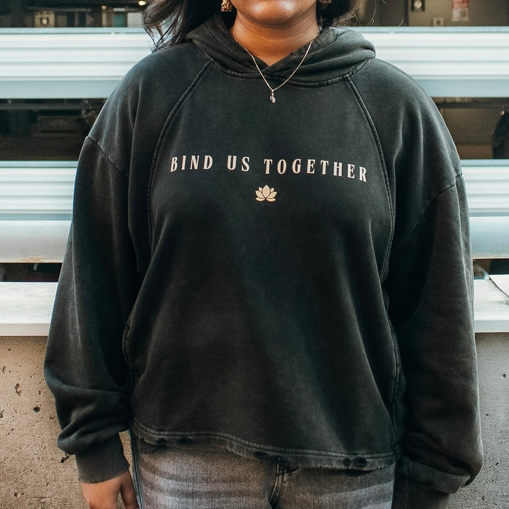 NASRANI Cropped Washed Frayed-Hem Hoodie
