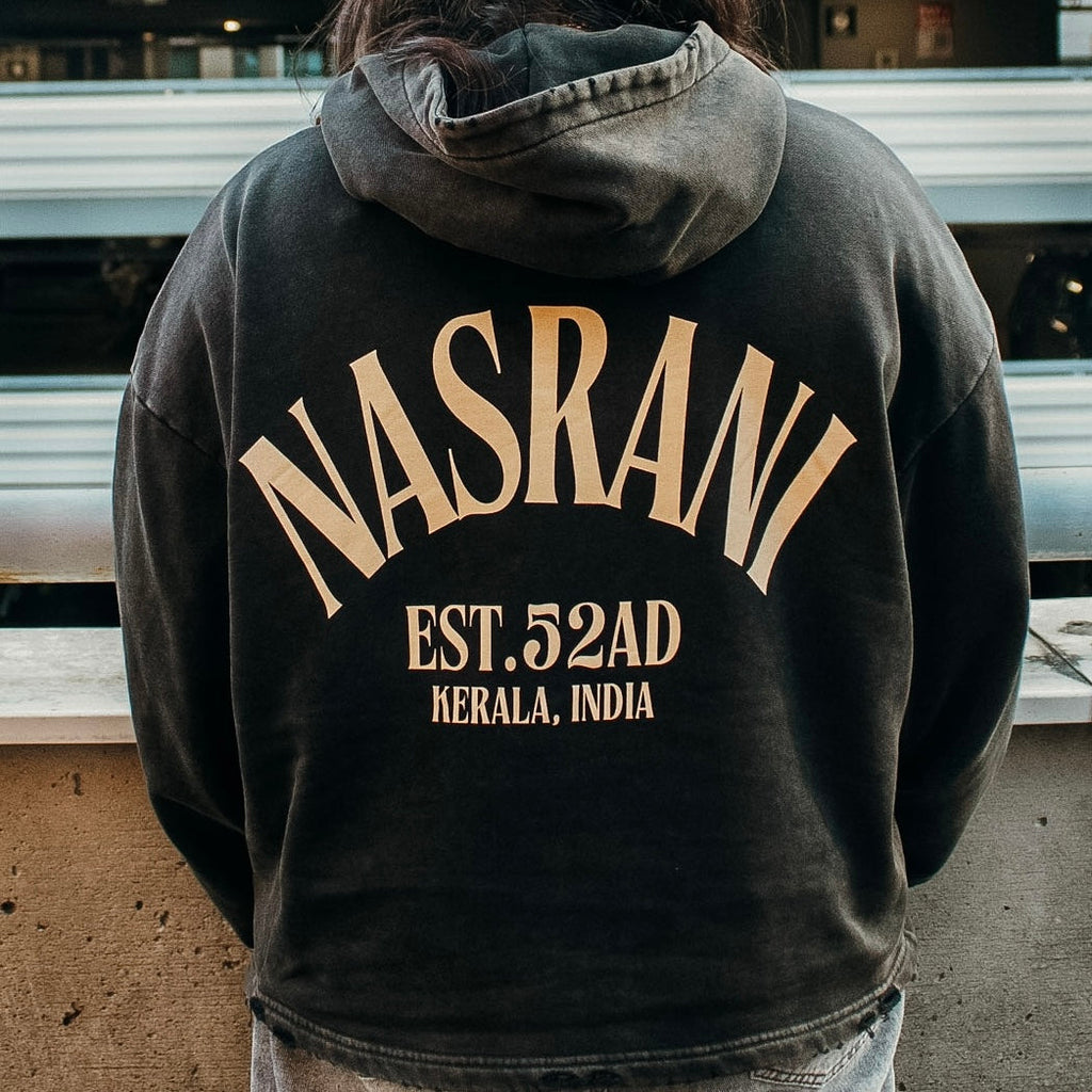 NASRANI Cropped Washed Frayed-Hem Hoodie