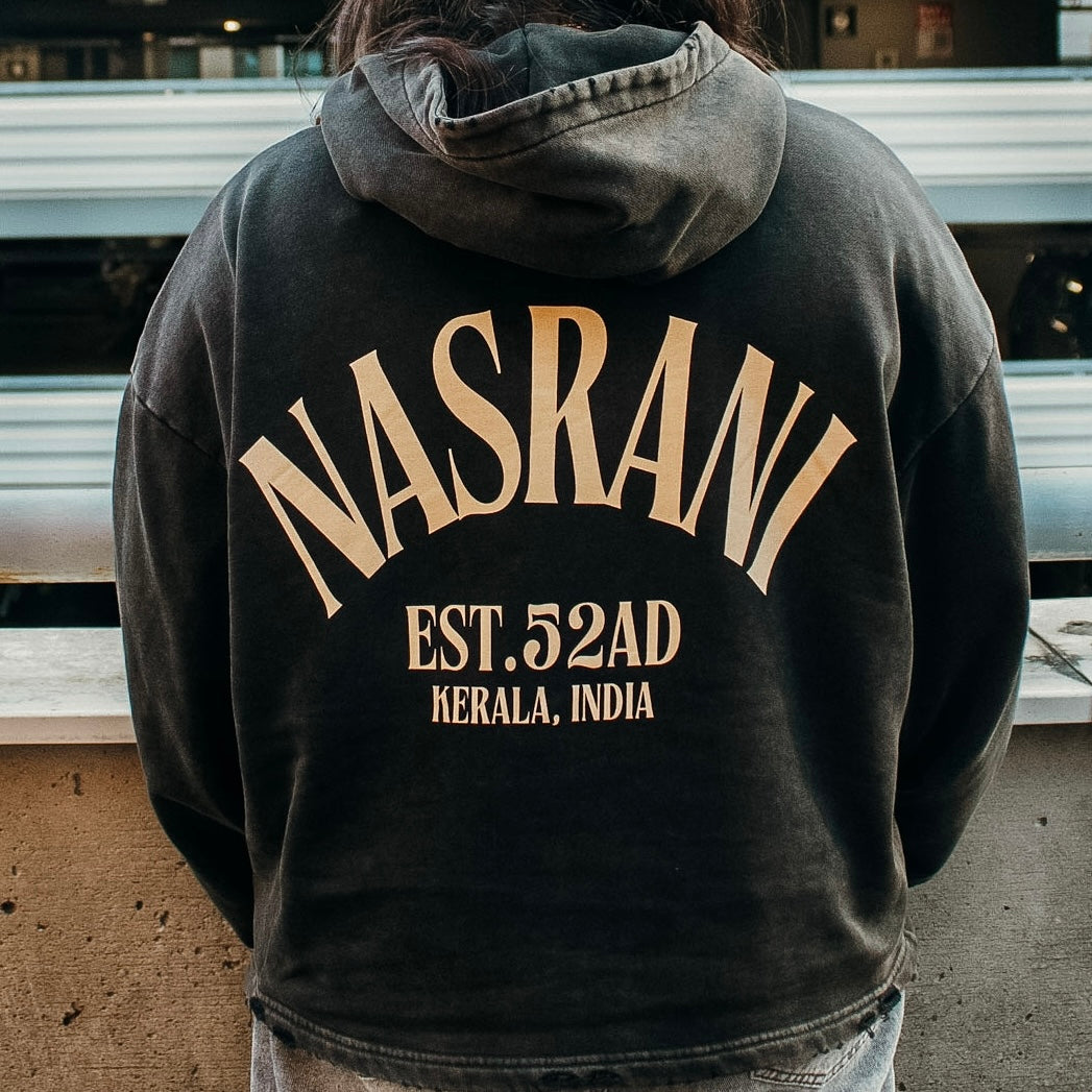 NASRANI Cropped Washed Frayed-Hem Hoodie