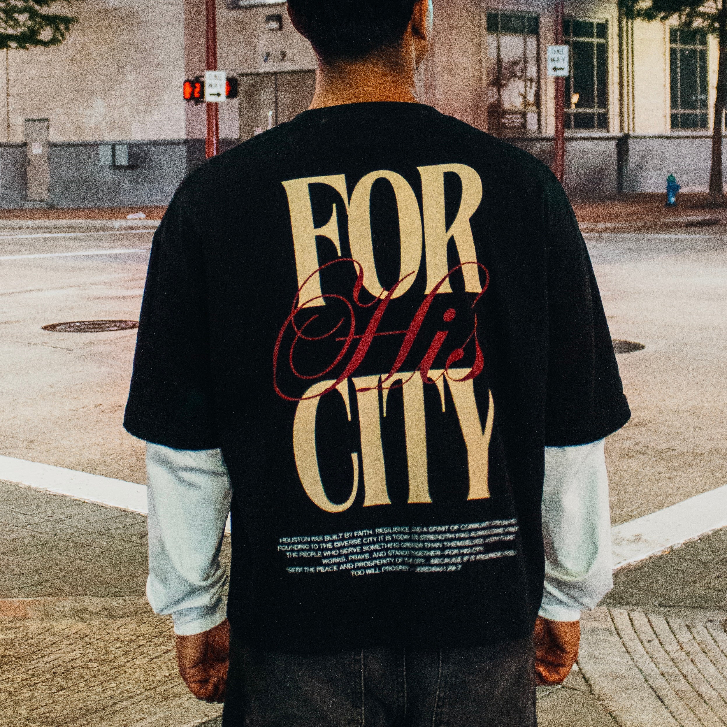 FOR HIS CITY Layered Sleeve Cotton T-Shirt