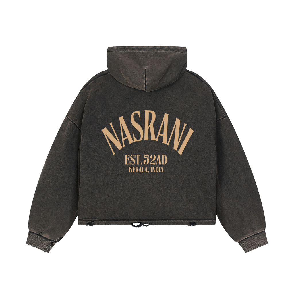 NASRANI Cropped Washed Frayed-Hem Hoodie