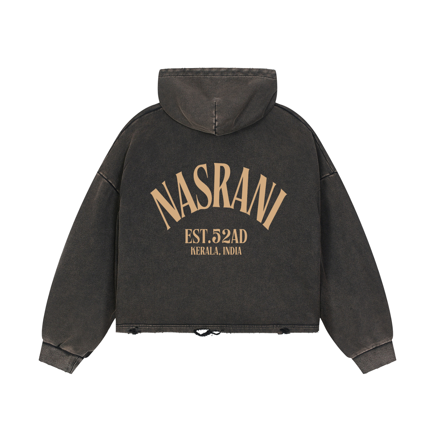 NASRANI Cropped Washed Frayed-Hem Hoodie
