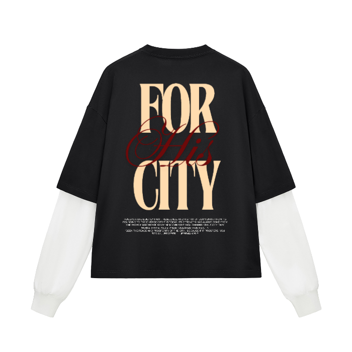 FOR HIS CITY Layered Sleeve Cotton T-Shirt